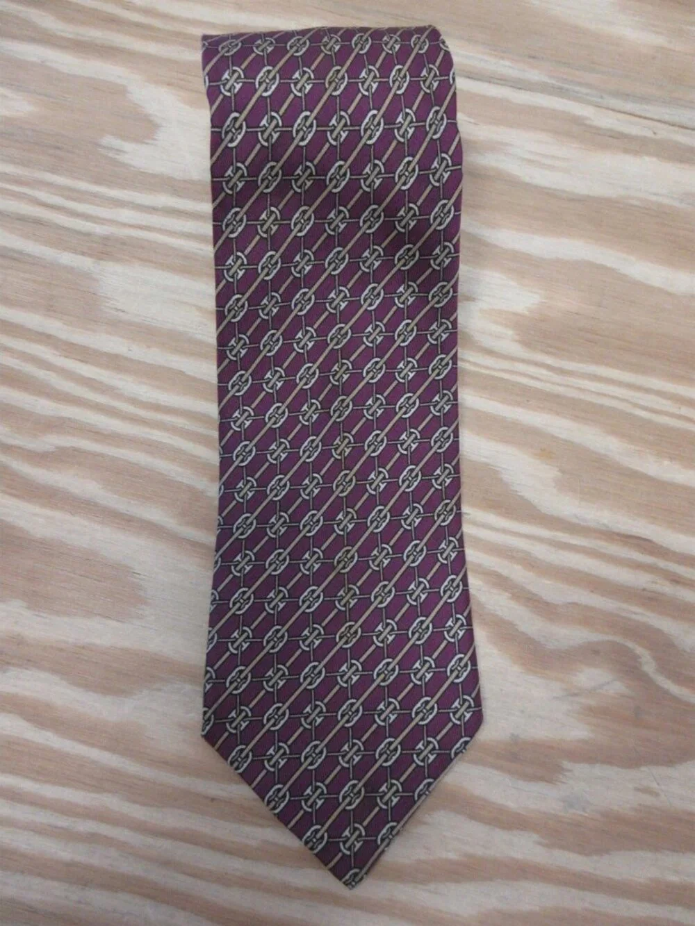 VINTAGE Hermes Neck Tie Red Silk Equestrian Chain Link 802 MA